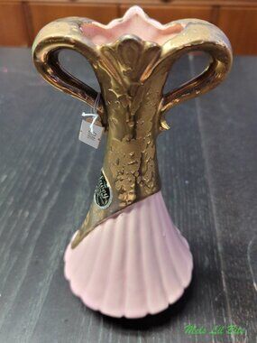 Vintage Savoy China Weeping Gold Vase MCM Mid Century Pink